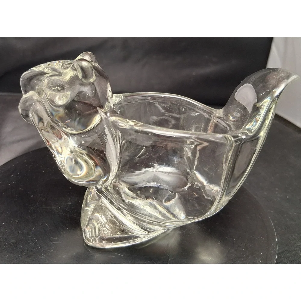 Avon Vintage Clear Glass Squirrel Votive Candle Holder Trinket Dish Figurine